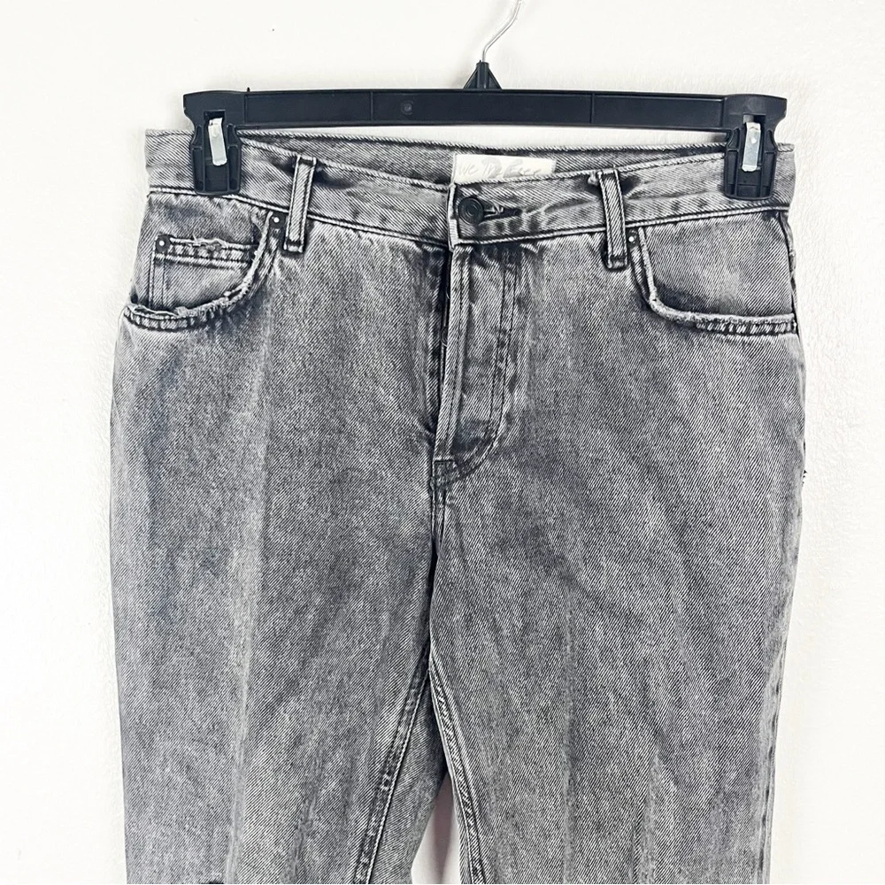 FREE PEOPLE Maggie Black Wash Button Fly Busted Knees Sharkbite Hem Jeans 26